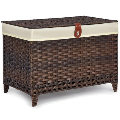 Wicker Storage Basket with Lid, 160L Shelf Basket with Removable Liner Bag | Rattan-Inspired Woven Design, Elevated Feet, Storage Trunk for Wardrobe, Bedroom & Home Organization