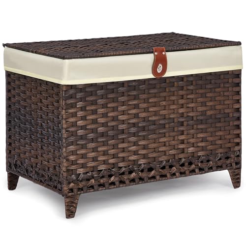 Wicker Storage Basket with Lid, 160L Shelf Basket... (Brown)