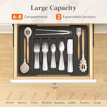 Expandable Silverware Drawer Organizer for Kitchen... (Black | Plastic)