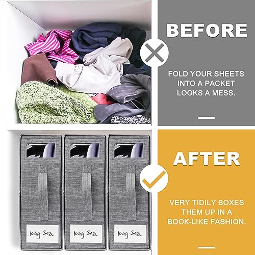 Cosybreeze Bed Sheet Organizers and Storage 2 Pack Foldable Linen Closet Organizer with Window - Full/Twin Size Bedding Storage for Duvet Cover, Bedding Clothes (Gray)