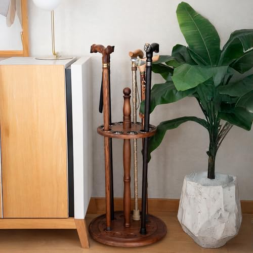 Asterom Cane Stand - Wooden Holder for Walking Sticks, Canes (Caramel)