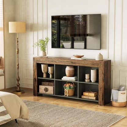 LITTLE TREE TV Stand with Storage, 63-Inch Entertainment Center with Shelves, Modern Media Console for Television up to 65" for Living Room, Bedroom, Brown + Dark Gray