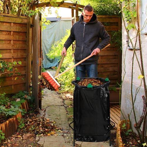 Aobiono Leaf Trash Bag Holder Stand, Garbage Bag Support Frame for 30-55 Gallon Lawn Bags, for Yard Kitchen Garden Outdoor Camping Waste, with Reusable Bag Clips, Heavy Duty (Black)