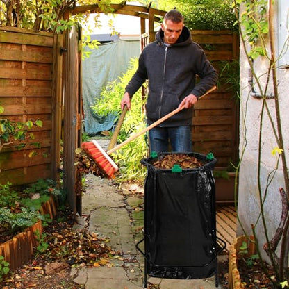 Aobiono Leaf Trash Bag Holder Stand, Garbage Bag Support Frame for 30-55 Gallon Lawn Bags, for Yard Kitchen Garden Outdoor Camping Waste, with Reusable Bag Clips, Heavy Duty (Black)