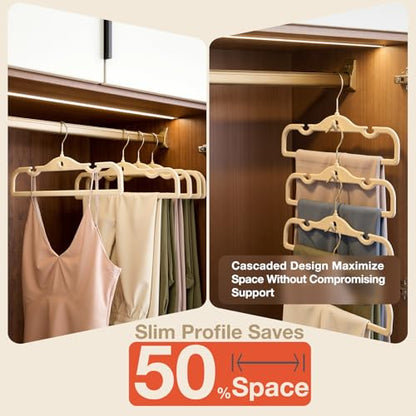 Velvet Pants Hangers 20 Pack Velvet Hangers,Pant Hangers,Non Slip Fabric with Stackable Cascading Hook,Suit for Pants,Jeans,Scarf,Towels,Tank Top,Coat（Beige）