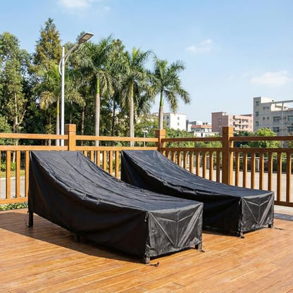 2 PCS Patio Chaise Lounge Cover Waterproof, Patio Lounge Chair Protector with Windproof Straps, Black Durable Patios Furniture Covers for Outside Stackable Cushions and Outdoor Furniture (83×30×32in)