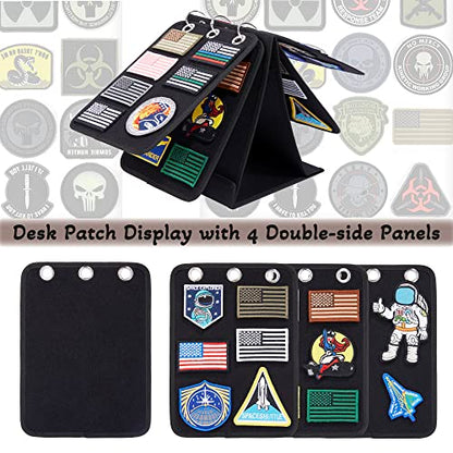 Patch Display, Vertical Patch Organizer with 4 Pages for Hook & Loop Patch Collections Display, 3-Ring Patch Display Holder (Black)