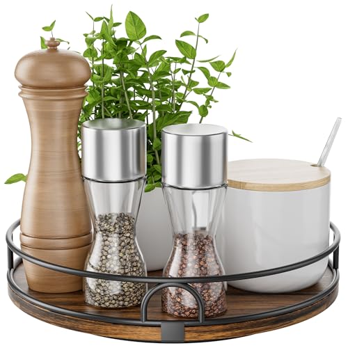LAMU 9'' Rotating Lazy Susan Organizer, Wooden Lazy Susan Turntable | Pantry Storage for Table Top, Spice Organization, Cabinet, Kitchen, Bathroom Vanity, Table Decor