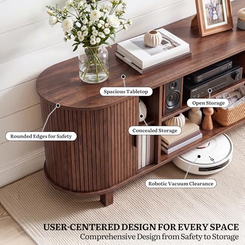 Mid Century Modern TV Stand, 70 inch Entertainment... (Walnut | Engineered Wood)