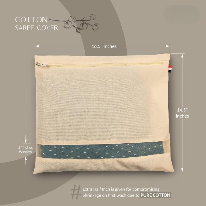 Cotton Saree Bags Covers for Storage Set with Zip Closure for Clothes Bags and Wardrobe Organizer with Transparent mesh window 16 x 14 Inches Pack 0f 12