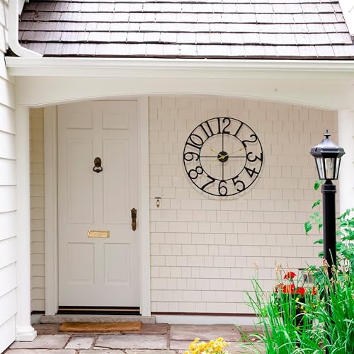 30 in Extra Large Outdoor Clock – Waterproof Outdoor Indoor Wall Clock for Patio/Pool Area – Farmhouse Decorative Outdoor Clocks Sient Battery Operated – Vintage Outside Clock for Garden, Backyard