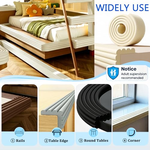 3.14in x 16.4ft Baby Proofing Corner & Edge Protector,Soft Foam Heavy-Duty Bumper with Strong Adhesive,Safety Guard for Furniture,Fireplace,Table,Desk and Cabinet(Brown)