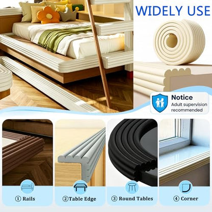 3.14in x 16.4ft Baby Proofing Corner & Edge Protector,Soft Foam Heavy-Duty Bumper with Strong Adhesive,Safety Guard for Furniture,Fireplace,Table,Desk and Cabinet(Brown)