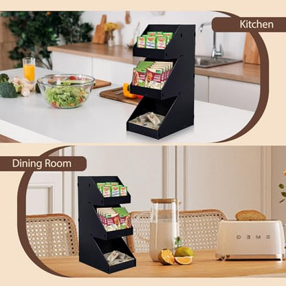 Sauce Packet Organizer, For Organizing Ketchup Packet, Condiment Packets, Sugar Packets, Hot Sauce Pack, 3-Tier Design with Straw Holder, Condiment Organizer for Restaurant, Cafe, Home, Black Acrylic