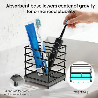 BOTEMY Toothbrush Holders with Quick Drying Mat—Black Toothbrush and Toothpaste Holder for Bathroom—Upgrade 3 Slots Openwork Design Bathroom Counter Organizer for Electric Toothbrush,Razor,Toothpaste