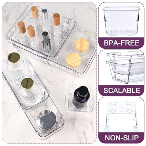 14 Pcs Clear Drawer Organizer, Adjustable Drawer Storage Box, 3-Size Desk Drawer Organizer, Acrylic Storage Bins for Makeup, Cosmetic, Kitchen Utensils, Bedroom Dressers Tool Organizer for Gadgets