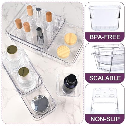 14 Pcs Clear Drawer Organizer, Adjustable Drawer Storage Box, 3-Size Desk Drawer Organizer, Acrylic Storage Bins for Makeup, Cosmetic, Kitchen Utensils, Bedroom Dressers Tool Organizer for Gadgets