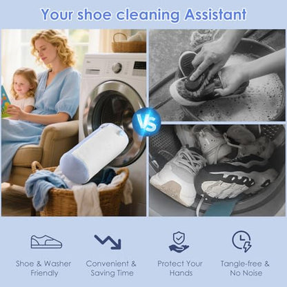 2-Pack Shoe Washing Machine Bags for Sneakers & Delicate Shoes, White | 3X Fade-resistant Fabric and 20,000+ Dense Fibers Lift Dirt, Protect Shoes and Reduce Scrubbing, Washer / Dryer Safe