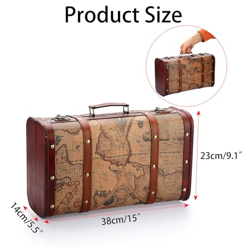 Vintage Wooden Storage Chest, Portable Decorative... (Map Pattern)