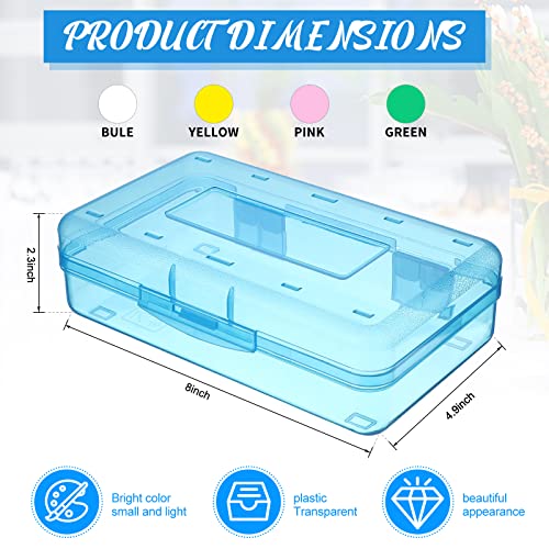 Fainne 12 Pcs Plastic Pencil Box Large Crayon Box Pencil Case with Snap Closure Lids Multi Purpose Clear Plastic Storage Organizer for School Office Supplies, 4 Colors(Bright Colors)