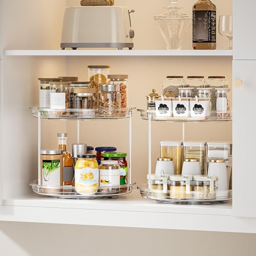 LAMU 2 Tier Lazy Susan Turntable Organizer for Cabinet, 9'' Rotating Spice Rack for Kitchen, Pantry, Countertop, Bathroom, Vanity, Under Sink, Medicine Cabinet Organizer, 2 Pack
