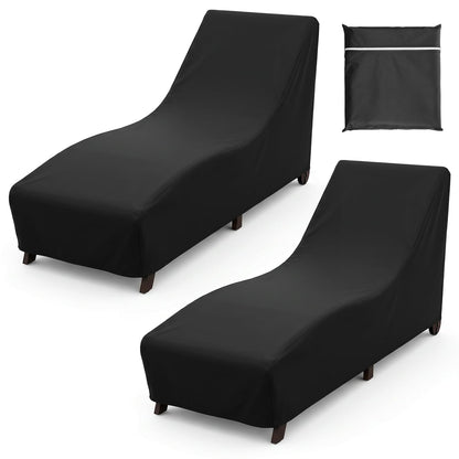 2 PCS Patio Chaise Lounge Cover Waterproof, Patio Lounge Chair Protector with Windproof Straps, Black Durable Patios Furniture Covers for Outside Stackable Cushions and Outdoor Furniture (83×30×32in)