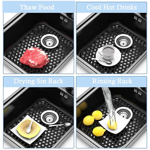 2 Pack Silicone Sink Protector Mat for Kitchen Sink Rear Drian Black | 13-9/16" x 11-5/8" Non-Slip Heat-resistant and Durable Silicone Grid