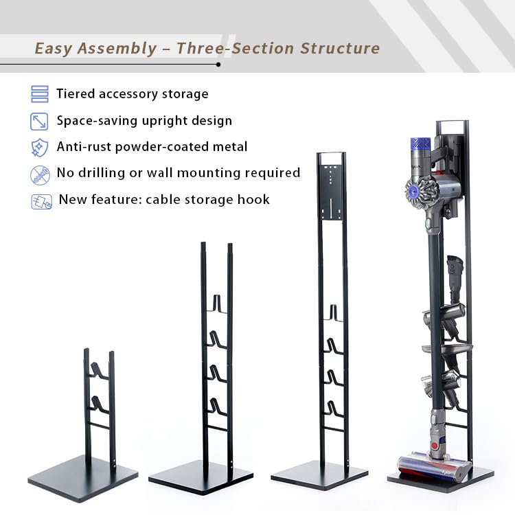 Vacuum Cleaner Stand Freestanding Holder with Accessory Storage for Vacuum Cleaners & Accessories - White Metal