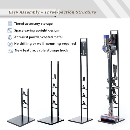 Vacuum Cleaner Stand Freestanding Holder with Accessory Storage for Vacuum Cleaners & Accessories - White Metal