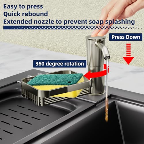 Soap Dispenser Pump for Kitchen Sink with Sponge Rack,ABS Plastic | in Counter Soap Dispenser with 39" Extension Tube Kit,Built in Dish Soap Dispensers under Sink,on Countertop,Brushed Nickel
