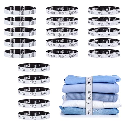 20PCS Bed Sheet Organizer Bands, Storage Labels and Sheet Keepers for Linen Closet - Elastic Bedding Straps for Foldable Bedsheet, Pillow Case, Duvet