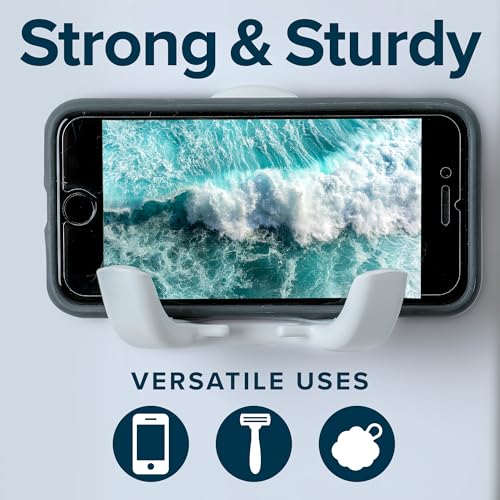 SlipX Solutions Power Lock Suction Cup Shower Hook, Phone Holder, 2 Pack | Quick Tool-Free Installation, Patented Suction Cup, Waterpoof, Rust-Proof, Holds Razor, Loofah, Phone, & More In Shower