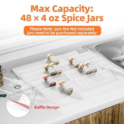MUDEELA Clear Spice Drawer Organizer, 4 Tier- 2 Set (8 Packs) Spice Rack for Drawer, Expandable From 11" to 22" Kitchen Seasoning Organizers and Storage for Drawer (Jars not included)