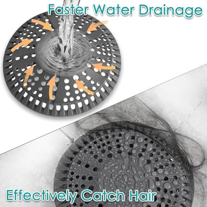 Shower Drain Hair Catcher, 5.5in Shower Hair Catcher Large Premium Silicone Drain Protector Strainer, Shower Drain Cover for Shower Room, Floor Drain, Bathroom Sink, Dark Grey