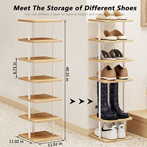 Shoe Rack Storage Vertical Narrow Shoe Organizer Shelf 7 Tier | Metal Slim Shelf,Modern Minimalist Free Standing Shoe Tower, Saving Space for Closet,Entryway,Bedroom,White