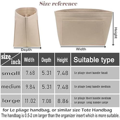 Purse Organizer Insert for Longchamp, Premium Felt Long Champ Le Pliage Handbag Organizer Large beige