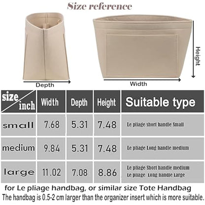 Purse Organizer Insert for Longchamp, Premium Felt Long Champ Le Pliage Handbag Organizer Large beige