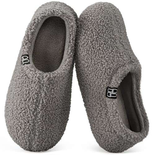 HomeTop Women's Fuzzy Curly Fur Fleece Lining Memory Foam Loafer Slippers | Non-slip,indoor and outdoor,machine-washable,warm,bedroom