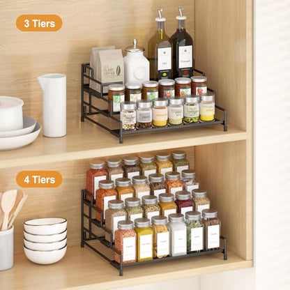 4-Tier-Spice-Rack-Organizer-for-Cabinet, Adjustabl... (Black-1 Pack | Iron)