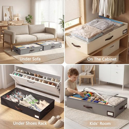 OIAHOMY 2 Pack Under Bed Storage with Handles, Underbed Container for Bedroom & Closet, Fits Beds Higher than 6", Under the Bed Storage for Seasonal Clothes, Blankets & Shoes - Grey