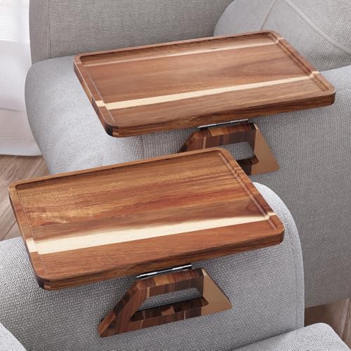 2 Packs Acacia Wood Couch Arm Tray，Folding Sofa Ar... (Brown | Acacia Wood)