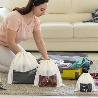 12 Pcs Dustproof Drawstring Bags for Handbags, Purse Dust Bags Non Woven Fabric Cloth Pouch Packing Organizer for Travel Dust Storage Bags Covers String Packing Organizer
