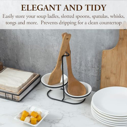 Countertop Ceramic Spoon Rest with Matte Black Met... (White / Black | Metal)