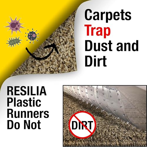 RESILIA Low-Pile Carpet Runner - Non Slip Carpet & Rug Protection, Washable Clear Vinyl Floor Runners, 27 Inches Wide x 25 Feet Long, Made in The USA