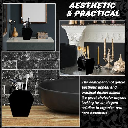 Gothic Decor Coffin Toothbrush Holders for Bathrooms - Black Acrylic Halloween Goth Bathroom Decor, Spooky Halloween 3 Slots Toothbrush and Toothpaste Holder, Halloween Decor Oddities and Curiosities