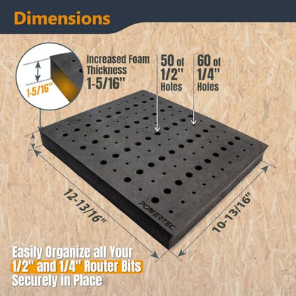 POWERTEC Router Bit Storage Inserts for 110 Bits, 50PCS 1/2" and 60PCS 1/4" Shank Router Bits, Routers Bit Holder, Bits Organizer with High Density Foam, Fits Toolbox, Drawer, Workstation (71046)