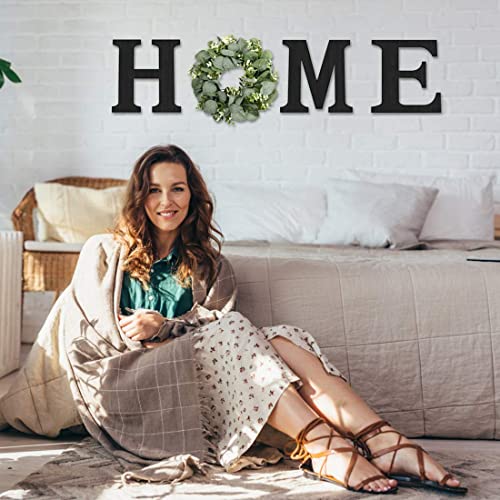 Wood Home Sign with Eucalyptus Wreath for O Home Decor Wall Decor | Hanging Farmhouse Wall House Decor Wood Letters for Wall Art Rustic Home Decor Wall Decor Living Room Kitchen Entryway Black