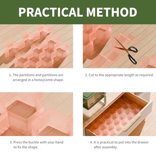 Honeycomb Separator Adjustable Drawer Organizer Divider for Underwear Belt-Scarf Socks Organizer (Pink(2pcs))