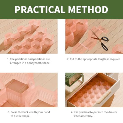 Honeycomb Separator Adjustable Drawer Organizer Divider for Underwear Belt-Scarf Socks Organizer (Pink(2pcs))