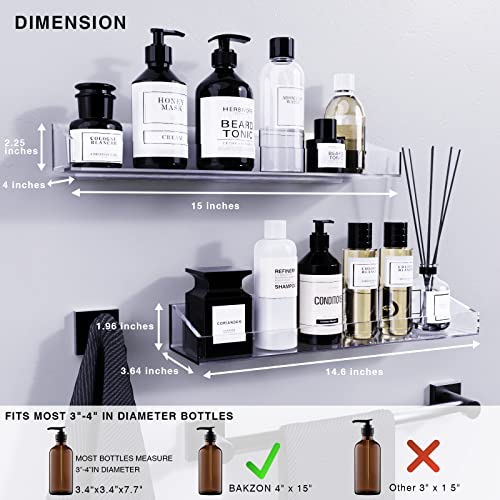 Acrylic Shower Shelves 2 Pack – No Drill Adhesive Acrylic Bathroom Shelves, Heavy Duty Shower Caddy Holds 20 lbs, Clear Wall Mounted Shower Organizer for Inside Shower